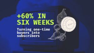 Amazon advertising case study graphic: a bar of soap beside the line Turning one-time buyers into subscribers, +60% in six weeks