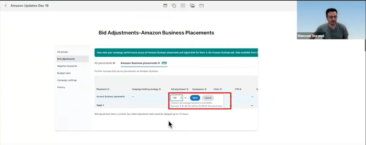 Mansour shows us the new bid adjustments for business placements